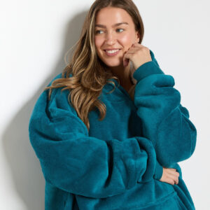 Unisex Adults Long Sherpa Hoodie Blanket – Teal, Cozy Warm Winter Wear for Home & Outdoor Comfort Hoodie  for Cold - Image 6