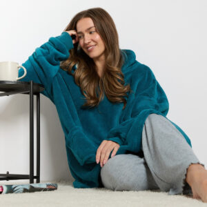 Unisex Adults Long Sherpa Hoodie Blanket – Teal, Cozy Warm Winter Wear for Home & Outdoor Comfort Hoodie  for Cold - Image 5