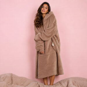 Unisex Adults Extra-Long Sherpa Hoodie Blanket – Mink Coffee, Cozy Warm Winter Wear for Home & Outdoor Comfort  Hoodie  for Cold