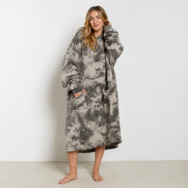 Unisex Adults Extra-Long Sherpa Hoodie Blanket – Charcoal, Cozy Warm Winter Wear for Home & Outdoor Comfort