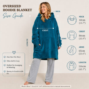 Unisex Adults Long Sherpa Hoodie Blanket – Teal, Cozy Warm Winter Wear for Home & Outdoor Comfort Hoodie  for Cold - Image 3