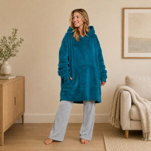 Unisex Adults Long Sherpa Hoodie Blanket – Teal, Cozy Warm Winter Wear for Home & Outdoor Comfort Hoodie  for Cold