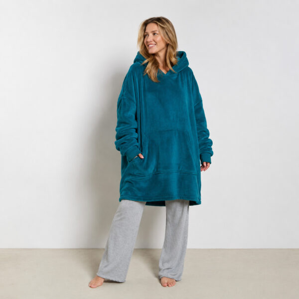 Unisex Adults Long Sherpa Hoodie Blanket – Teal, Cozy Warm Winter Wear for Home & Outdoor Comfort Hoodie  for Cold