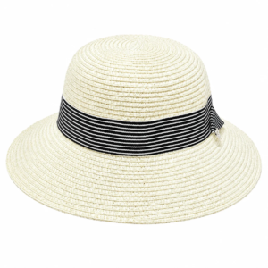 Women’s Wide Brim Straw Sun Hat with Stripe Band - Image 3