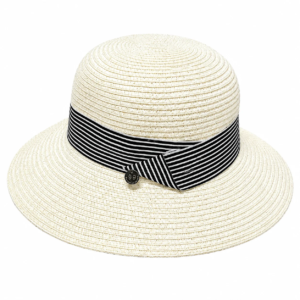 Women’s Wide Brim Straw Sun Hat with Stripe Band - Image 2