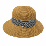 Women’s Wide Brim Straw Sun Hat with Stripe Band