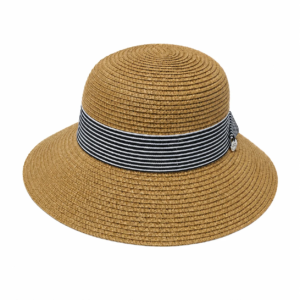 Women’s Wide Brim Straw Sun Hat with Stripe Band - Image 4