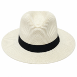 Unisex Wide Brim Straw Fedora Sun Hat Adjustable size rope, Crushable Fedora