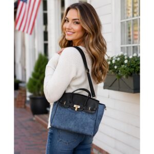 Denim Jeans  Bag Large Zipper Handbag Ladies Cotton Premuim Quality Double Handle Contrast - Image 4