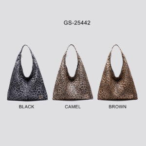 Leopard Print Shoulder Bag Tote Bag Long Carry with Zip Design- Light Brown Color - Image 8