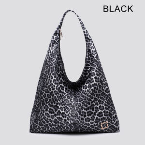Leopard Print Shoulder Bag Tote Bag Long Carry with Zip Design- Light Brown Color - Image 7