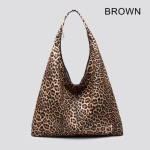 Leopard Print Shoulder Bag Tote Bag Long Carry with Zip Design- Light Brown Color - Image 6