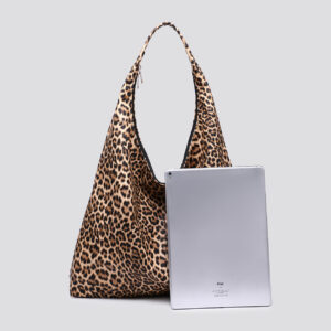 Leopard Print Shoulder Bag Tote Bag Long Carry with Zip Design- Light Brown Color - Image 5