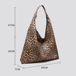 Leopard Print Shoulder Bag Tote Bag Long Carry with Zip Design- Light Brown Color - Image 3