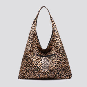 Leopard Print Shoulder Bag Tote Bag Long Carry with Zip Design- Light Brown Color - Image 2
