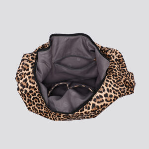 Leopard Print Shoulder Bag Tote Bag Long Carry with Zip Design- Light Brown Color - Image 4