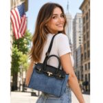 Ladies Premuim Quality Jeans Double Handle Contrast Denim Bag Large Zipper Handbag