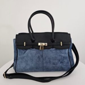 Denim Jeans  Bag Large Zipper Handbag Ladies Cotton Premuim Quality Double Handle Contrast - Image 12