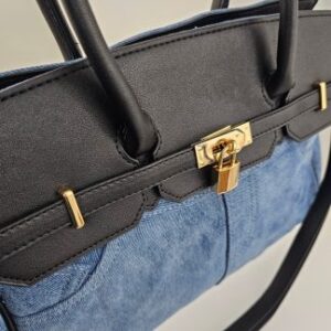 Denim Jeans  Bag Large Zipper Handbag Ladies Cotton Premuim Quality Double Handle Contrast - Image 9