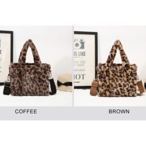 Leopard Print Faux Fur Design Shoulder Bag, Tote Bag with Top Handles and Flat Strap for Ladies and Grils - Image 8