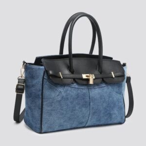 Denim Jeans  Bag Large Zipper Handbag Ladies Cotton Premuim Quality Double Handle Contrast - Image 13