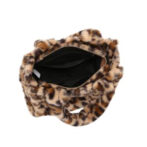 Leopard Print Faux Fur Design Shoulder Bag, Tote Bag with Top Handles and Flat Strap for Ladies and Grils - Image 5