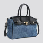 Denim Jeans  Bag Large Zipper Handbag Ladies Cotton Premuim Quality Double Handle Contrast