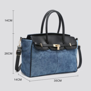 Denim Jeans  Bag Large Zipper Handbag Ladies Cotton Premuim Quality Double Handle Contrast - Image 6