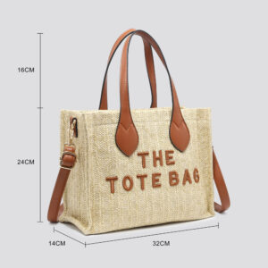 Women's Woven Straw Tote Bag with Shoulder Strap –  Summer Handbag , Luxury Design - Image 5